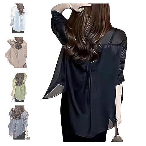 GuyAna Sonnenschutz-Chiffon-Bluse, leicht, Sommer-Damen-Langarm-Sonnenschutz-Shirt, UV-blockierende Hemden, Badeanzug-Strand-Cover-Up-Shirt (Black,3XL) von GuyAna