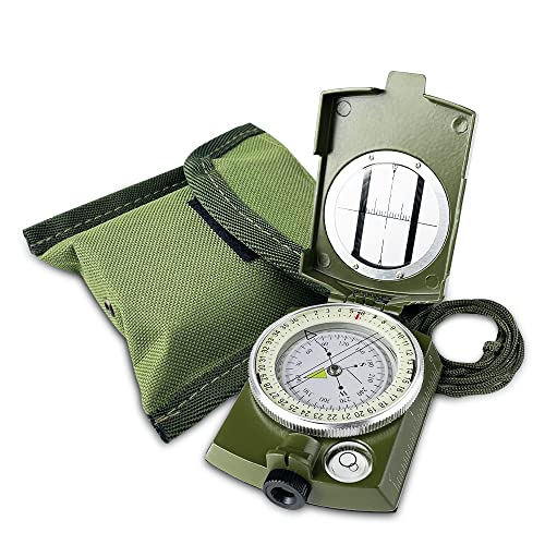 Gvolatee Kompass Militär Marschkompass mit Tasche für Camping, Wanderung, wandern Wasserdicht Wandern Militär Navigation Kompass mit Fluoreszierendem Design von Gvolatee