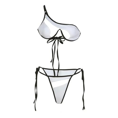 Gyios Badeanzug Damen 2pcs Set Great Bikini Set Feste Farbe Keine Pads Leichtes Sexy Klare Netzgarn -spleißen Frauen Badeanzug-Weiss-s von Gyios