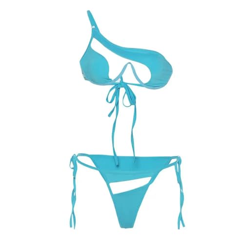 Gyios Badeanzug Damen 2pcs Set Great Bikini Set Feste Farbe Keine Pads Leichtes Sexy Klare Netzgarn -spleißen Frauen Badeanzug-blau-m von Gyios