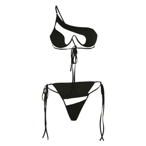 Gyios Badeanzug Damen 2pcs Set Great Bikini Set Feste Farbe Keine Pads Leichtes Sexy Klare Netzgarn -spleißen Frauen Badeanzug-schwarz-m von Gyios