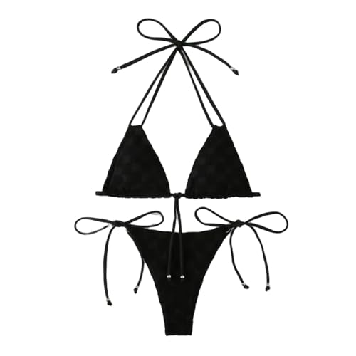 Gyios Badeanzug Damen Bikinis Set Solid Plaid Bikini Bikini Badeanzug Push Up Badebadkleidung 2 Stück Bunte Biquinis-schwarz-l von Gyios