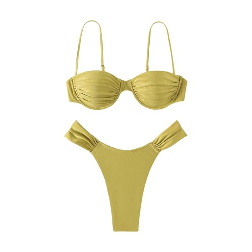 Gyios Badeanzug Damen Push-up 2-teiliger Bikini Bikin-rüschen Bikinis Set Badebadeanzug Sexy Biquini Mujer Beachwear Sommer-gelb-s von Gyios