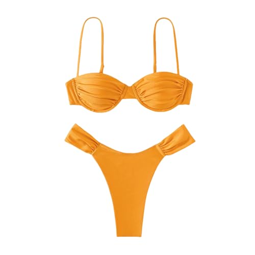 Gyios Badeanzug Damen Push-up 2-teiliger Bikini Bikin-rüschen Bikinis Set Badebadeanzug Sexy Biquini Mujer Beachwear Sommer-orange-m von Gyios