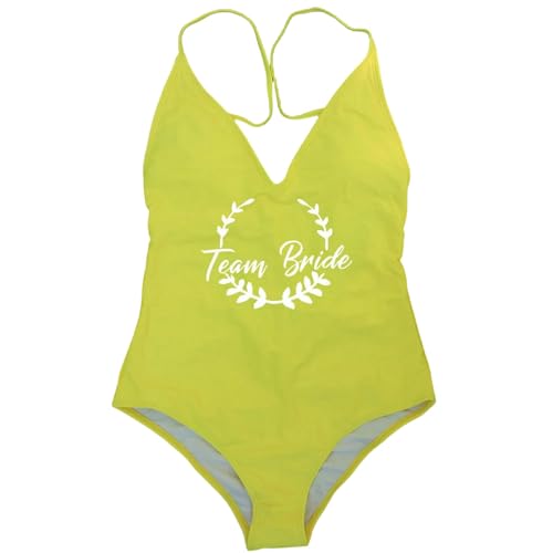 Gyios Bikini Damen EIN Stück Badeanzug Frauen Badebekleidung Team Braut Goldener Print Junggeselle Party Strandbekleidung-gelb-XL von Gyios