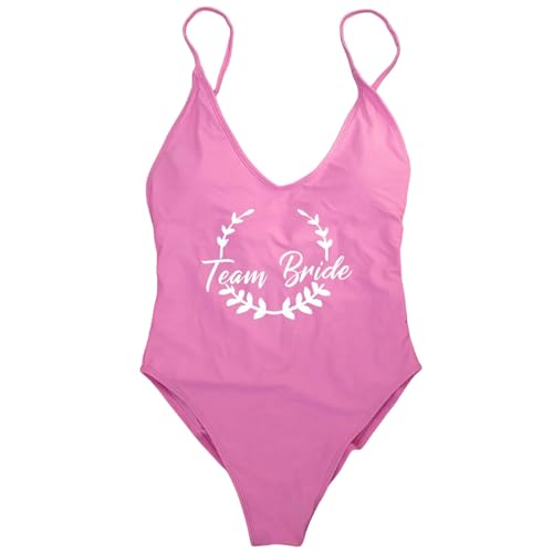 Gyios Bikini Damen EIN Stück Badeanzug Frauen Badebekleidung Team Braut Goldener Print Junggeselle Party Strandbekleidung-rosa-XL von Gyios