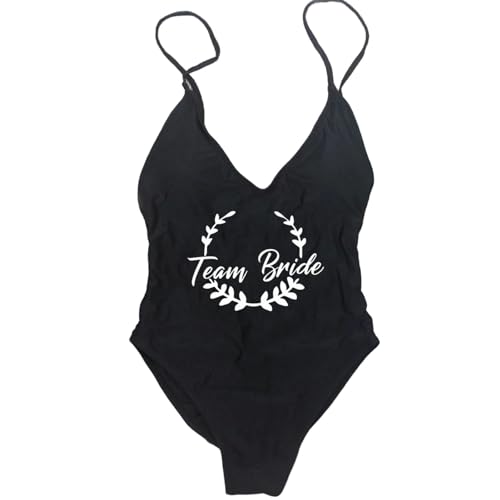 Gyios Bikini Damen EIN Stück Badeanzug Frauen Badebekleidung Team Braut Goldener Print Junggeselle Party Strandbekleidung-schwarz-XL von Gyios