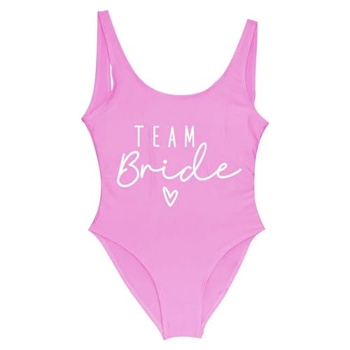 Gyios Bikini Damen Team Braut Einteilige Badeanzug-Kader Frauen Badelorette Party Badeanzug Strandbekleidung Badeanzug-rosa-XL von Gyios