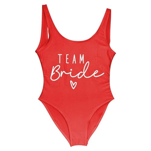 Gyios Bikini Damen Team Braut Einteilige Badeanzug-Kader Frauen Badelorette Party Badeanzug Strandbekleidung Badeanzug-rot-XL von Gyios
