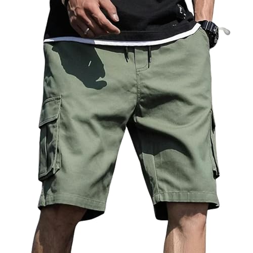 Gyios Kurze Hosen Herren Herren Shorts Sommer Cargo Shorts Mode Knie Länge Draw String Männer Shorts Baumwolle Khaki Arbeit Maskulina Plus Size 7XL-grün-XL (57-67 Kg) von Gyios
