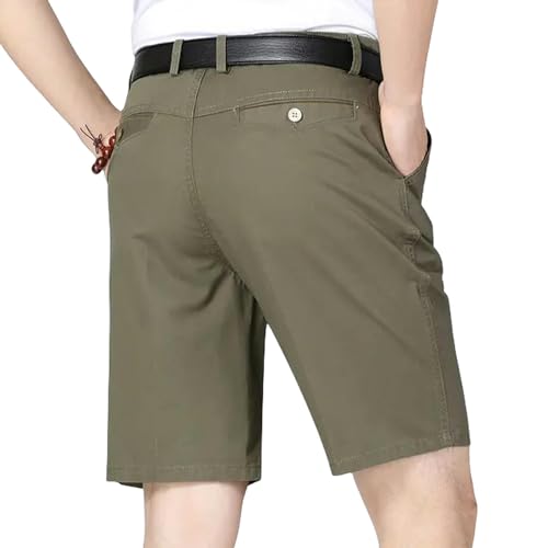 Gyios Kurze Hosen Herren Männer Sommer Feste Farbe Baumwolle Gerade Knielange Hosen Männliche Business Casual Beach Shorts-grün-34 von Gyios