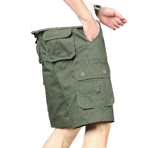 Gyios Kurze Hosen Herren Sommer Casual Shorts Multi -Taschen -männer Lose Geraden Frachthosen Vintage Gewaschene Baumwollshorts-grün-29 (45-52,5 Kg) von Gyios