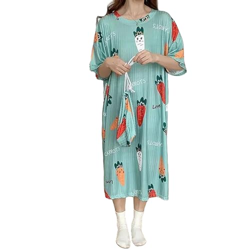 Gyios Pyjama Damen Plus Size 5XL Summer Nightwork Kurzarm Nachthemd Vintage -Kleid Casual Lose Homewear Lady Bequeme Schlafdresse-e-4xl (125-150 Kg) von Gyios
