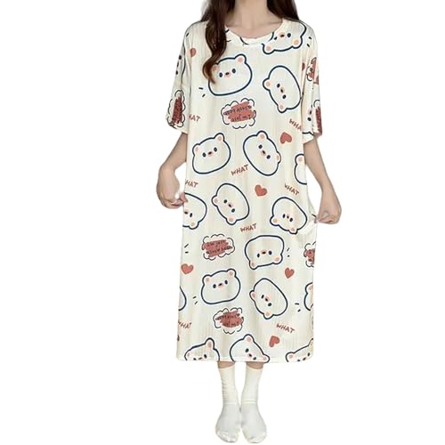Gyios Pyjama Damen Plus Size 5XL Summer Nightwork Kurzarm Nachthemd Vintage -Kleid Casual Lose Homewear Lady Bequeme Schlafdresse-k-XXL (75-100 Kg) von Gyios