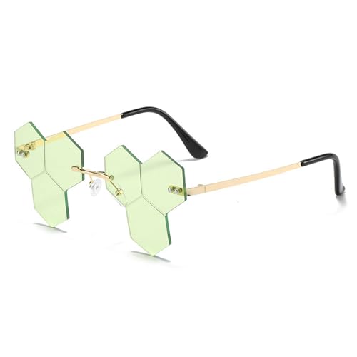 Gyios Sonnenbrille Party Rahmenlose Unregelmäßige Brille - Trendige Sonnenbrille Für Männer Und Frauen-c4-golden Frame Green Seite von Gyios