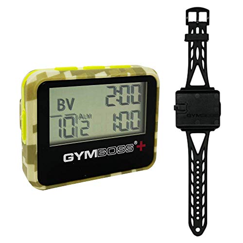 Gymboss Plus Intervall Timer und Stoppuhr Uhrenarmband - Bundle (GRÜN Tarnfarben/GELB SOFTBESCHICHTUNG) von Gymboss
