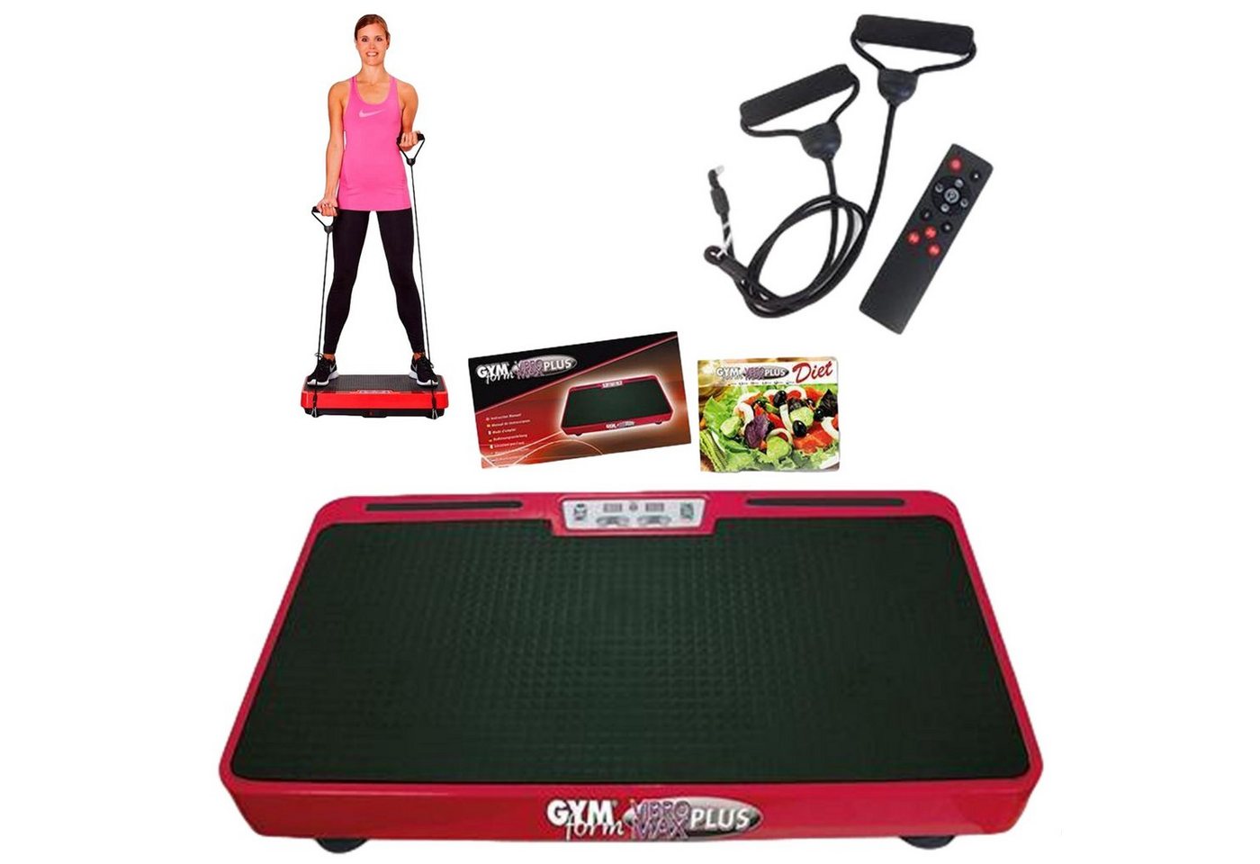 Gymform® Vibrationsplatte VibroMax Plus Trainingsplatte, 200,00 W, 99 Intensitätsstufen, (4 tlg), 10 Programme, inkl. Widerstandsbänder und Fernbedienung von Gymform®