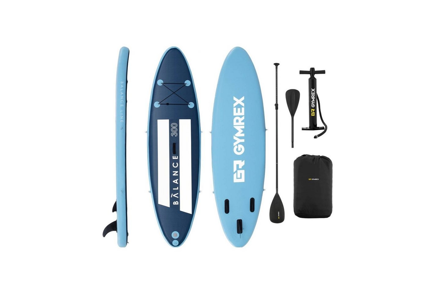 Gymrex Inflatable SUP-Board Stand Up Paddle Board aufblasbar Paddel-Board SUP 120 kg blau/marine + von Gymrex