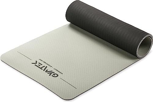 Gymtek Gymnastikmatte 181,5 x 61 x 0,6cm – Yogamatte – Rutschfest - für Fitness - Pilates & Gymnastik – Material: TPE – Workout – Pilatesmatte - Sportmatte - Grau-Schwarz von Gymtek