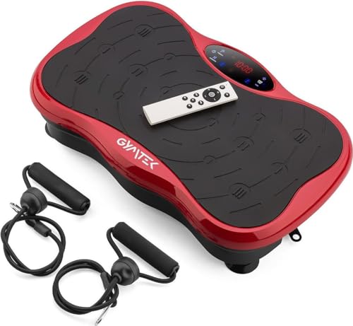 Gymtek Vibrationsplatte, Vibrotrainer - bis 180kg - 5 Ausbildungsprogramme, 99 Stufen - 2 Expanderbänder - Bluetooth, Fernbedienung, LCD, Lautsprecher von Gymtek