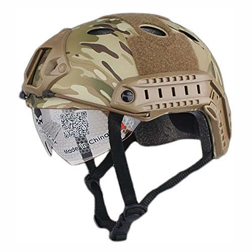 H Welt Shopping Tactical Airsoft Emerson Helm mit Eye Schutz Rails NVG Mount MultiCam CP von H World Shopping
