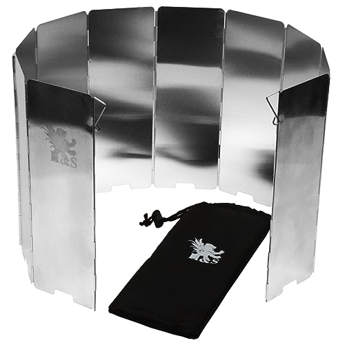 H&S Spritzschutz Faltwand - Mobiler Windschutz Faltbar mit 10 Aluminium-Schutzblechen für Gaskocher, Grill oder Shisha - Mit Camping Tragetasche - Faltbarer Gaskocher Windschutz - Windfang zum Kochen von H&S