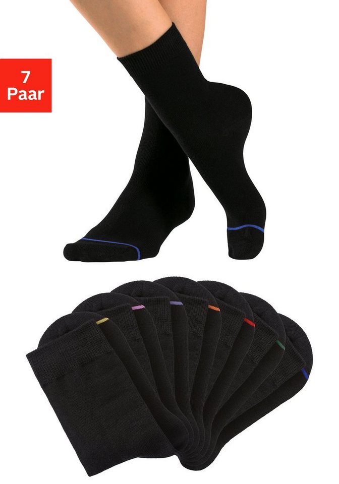 H.I.S Basicsocken (Packung, 7-Paar) mit eingestrickter farbiger Spitzennaht von H.I.S