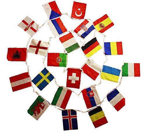 HAAC Fahnen Girlande Wimpelkette mit 24 Teilnehmer Länder 8 Meter Größe je Fahne 21 cm x 15 cm Fußball EM 2016 von HAAC