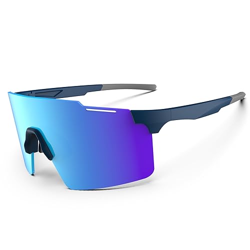 Fahrradbrille für Herren und Damen, Sport-Sonnenbrille, TR90, rahmenlose Fahrradbrille, MTB-Brille, Laufen, Fahren, Reiten, Golf, Mattgrau, Blau und Eisblau von HAAYOT