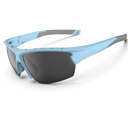 HAAYOT Polarisierte Sonnenbrille Männer Frauen Radfahrer Brille Sport Sonnenbrille Leichtes haltbarer flexibler TR92 -Rahmen MTB -Schutzbrillen fischen Fahren Fahren Wandern, matthimmelblau & grau von HAAYOT