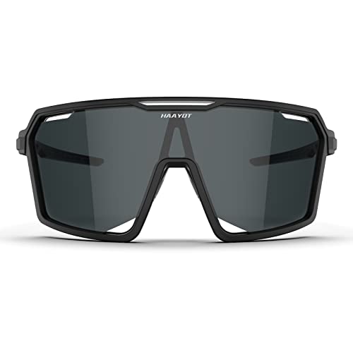 HAAYOT Radsportbrille für Männer Frauen Sport Sonnenbrille TR90 Frame MTB Brille Mountainbike Brille Laufen Angeln Wandern, Glossy Black & Black von HAAYOT