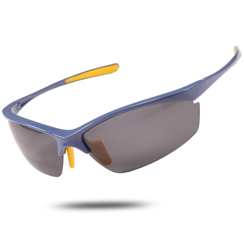 Polarisierte Sport-Sonnenbrille für Herren und Damen, superleichte Laufbrille, TR90-Rahmen, Fahrradbrille, MTB-Brille, Fahren, Angeln, Golf, glänzendes Marineblau und Grau von HAAYOT