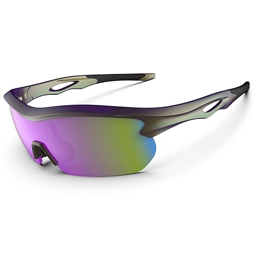Sonnenbrille Herren Damen Fahrradbrille Sport Sonnenbrille Leicht Langlebig Flexibel TR91 Rahmen MTB Schutzbrille Angeln Fahren Laufen, Violettbraun & Lila von HAAYOT