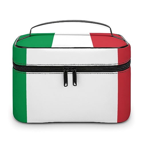 HABXNJF Leder Reise Kosmetiktasche, Grün Fußballfeld Make-up Tasche, wasserdichte Kulturtasche mit Griff für Reisen, Alltag, Flagge Italien, 25x18x15cm von HABXNJF