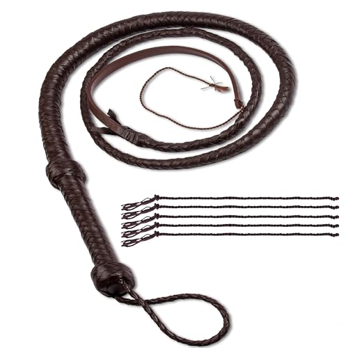 HADZAM Indiana Jones Peitsche aus starkem und gut ausbalanciertem Griff für Knackgeräusche, 1,8 m, 2,4 m in 8 Zöpfen und 3 m in 12 Zöpfen in mehreren Farben (1,8 m - 8 Zöpfe, braun) von HADZAM
