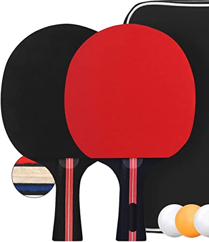 Tischtennisschläger Set mit 2 Schläger und 3 Bälle in Tasche, Tischtennis Set Schläger und Bälle Ping Pong Set ideal für Kinder Erwachsene von HAFERL