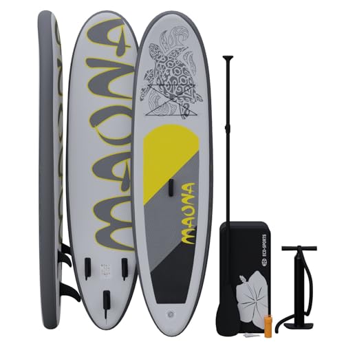 Stand Up Paddle-Board | Grau | SUP Board | 308 cm lang | Komplettset Alu-Paddel | Luftpumpe | Tragetasche | 120 kg Tragkraft von HAGO