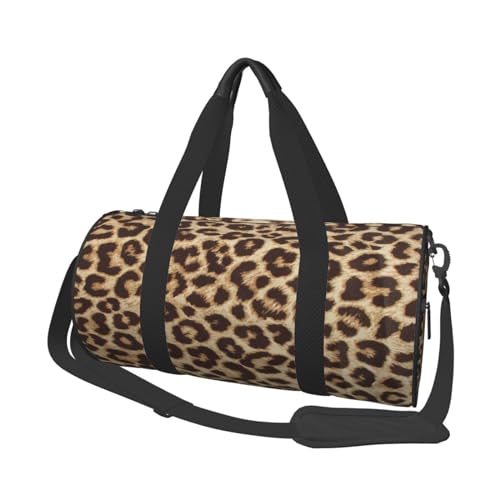 Reisetasche mit Leopardenmuster, Sporttasche, Turnbeutel, großer Druck, Polyester, Schultertasche für Damen und Herren, Schwarz , Einheitsgröße von HAHAFU