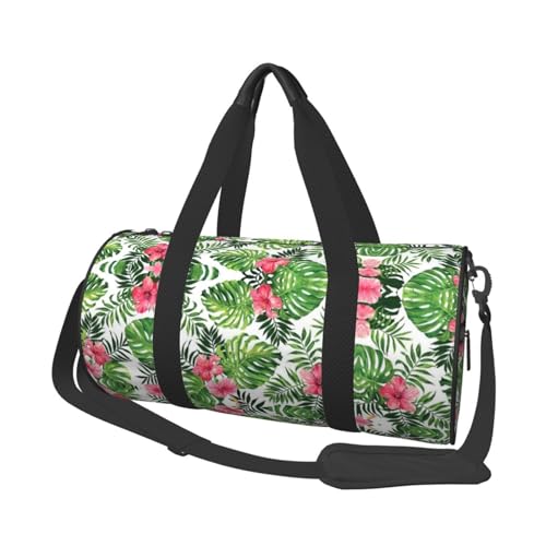 Reisetasche mit tropischen Blättern, Sporttasche, Turnbeutel, großer Druck, Polyester, Schultertasche für Damen und Herren, Schwarz , Einheitsgröße von HAHAFU