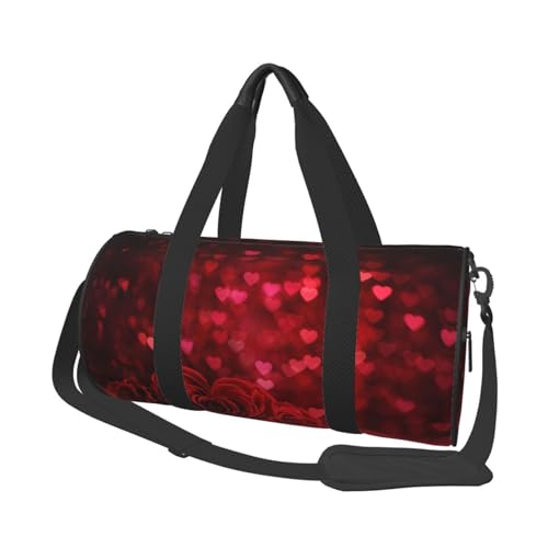 Rote Rose Reisetasche, Organizer, Sporttasche, Turnbeutel, großer Druck, Polyester, Schultertasche für Damen und Herren, Schwarz , Einheitsgröße von HAHAFU