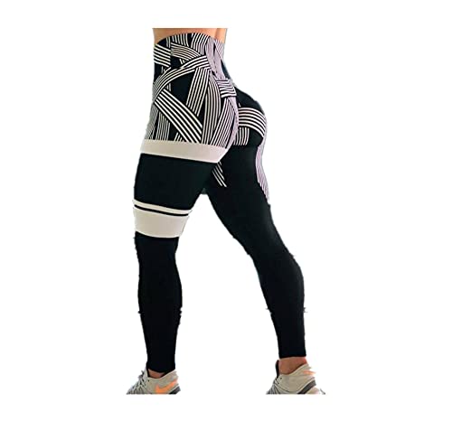 Damen Yoga Hosen Leggings Damenhosen Striped Print Leggings Mit Hoher Taille Zweifarbige Patchwork-Atmungsgymnastik Leggings Weiblich, Grau, S. von HAIBI
