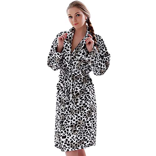 HAIBI Damen Bademantel Plus Größe Leopard Koralle Fleece Warm Bademantel Nachtwäsche Kimono Dressing Kleid Sleepwear Für Damen, L von HAIBI