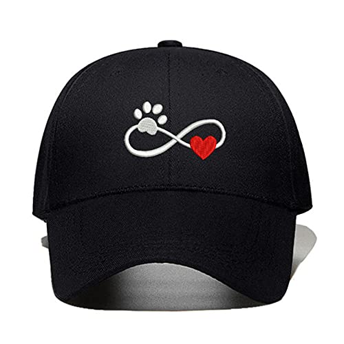 HAIBI Unisex Kappe Baseball Caps,Herzförmige Hundepfote Stickerei Papa Hut Männer Frauen Baumwolle Sommer Mode Baseballmütze Verstellbarer Hut,Schwarz von HAIBI