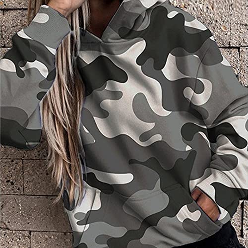 Langarmshirts Für Damen,Camouflage Sweater Herbst Winter Fashion Design Kapuzenshirt Casual Langarm Streetwear,Grün,M von HAIBI