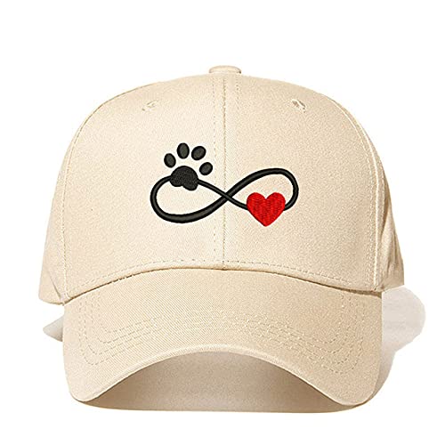 Unisex Kappe Baseball Caps,Herzförmige Hundepfote Stickerei Hut Männer Frauen Baumwolle Sommer Mode Outdoor Baseballmütze Verstellbarer Hut,Beige von HAIBI