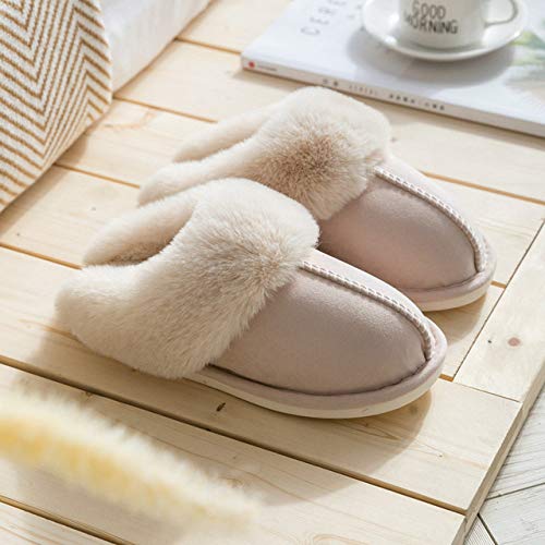 rackbone HAIBI Winter Pantoffeln Frauen Faux Wildleder Home Full Pelz Hausschuhe Warm Plüsch Paare Schuhe Indoor Damen Furry Hausschuhe, Beige, 42 von HAIBI