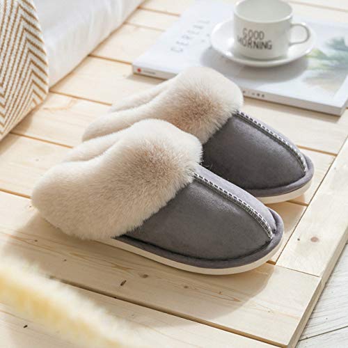 rackbone HAIBI Winter Pantoffeln Frauen Faux Wildleder Home Full Pelz Hausschuhe Warm Plüsch Paare Schuhe Indoor Damen Furry Hausschuhe, Hellgrau, 40 von HAIBI