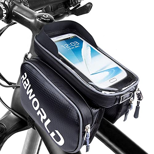HAIWILL Fahrrad Rahmentasche Wasserdicht Fahrradtasche, Handyhalterung, doppelseitiger Rahmentasche Fahrrad, mit TPU Touchschirm Kopfhörerloch Sonnenblende Regenschutz für Smartphone bis 6,8 Zoll von HAIWILL