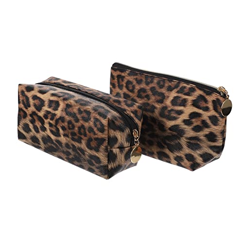 HAKIDZEL Makeup Tasche 2St Leopard-Kosmetiktasche Kosmetiktasche mit Leopardenmuster Beauty-Tasche Make-up-Taschen Bedruckte Kosmetiktasche Reise-Kulturbeutel tragbar Aufbewahrungstasche von HAKIDZEL