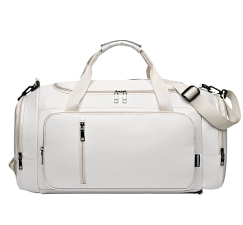 Sporttasche 20-Zoll-Oxford-Stoff-Reise-Kleidersack, Handgepäck-Kleidersack Für Damen-Sporttasche Reisetasche (Color : White, Size : 53 * 24 * 24 cm) von HALAHAI